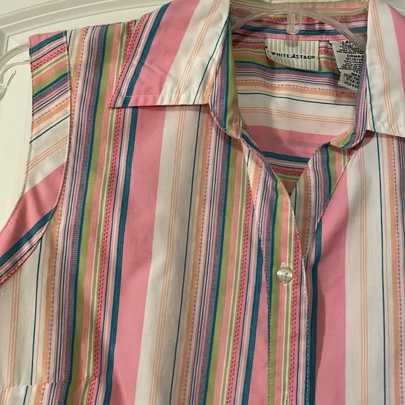 Pink stripe summer blouse. White Stag size L(12//14). - Picture 2 of 4
